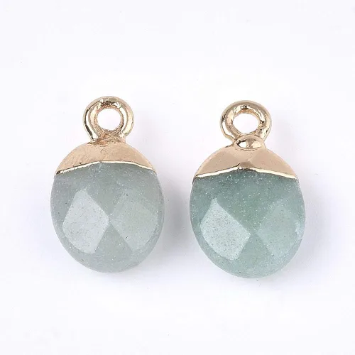 Vista 3 de KISSITTY 20 dijes de amazonita natural galvanizados con piedras preciosas cuadradas facetadas de 11-0.472x0.315 in con hallazgos de hierro dorado