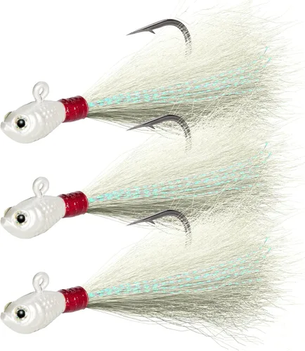 Vista 8 de Dr.Fish Paquete de 3 señuelos de cola de cubo para el cabello, señuelos de agua salada y dulce para pesca de surf, pesca, blanco, rojo, Chartreuse