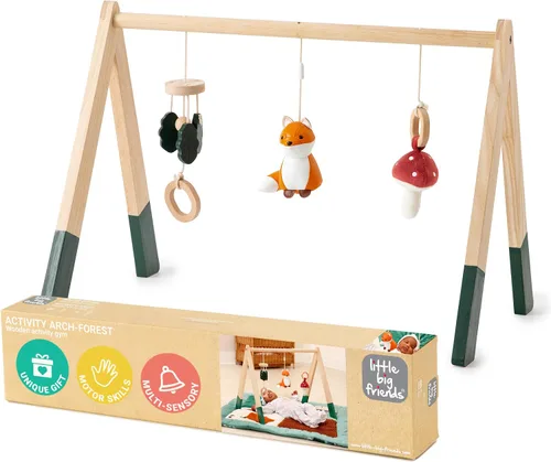 Vista 7 de Little Big Friends Gimnasio de actividades de madera para bebés - Gimnasio Montessori para bebés Fomenta las habilidades motoras y el desarrollo
