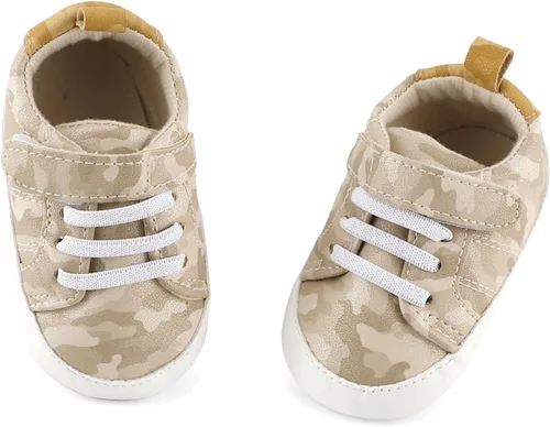 Vista 2 de ESTAMICO - Tenis de piel sintética para bebés, niños y niñas, suela de goma antideslizante, para primeros pasos, zapatos para exteriores