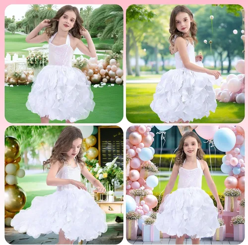 Vista 4 de Vestido tutú para niñas con capas de organza y sauces, traje de cumpleaños, vestido de fiesta de tul con lentejuelas para Pascua, cumpleaños