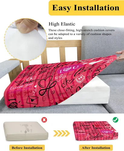 Vista 5 de Fundas de cojín elásticas para sofá con palabras románticas, seccionales, individuales, en forma de L, T, con parte inferior elástica, para San