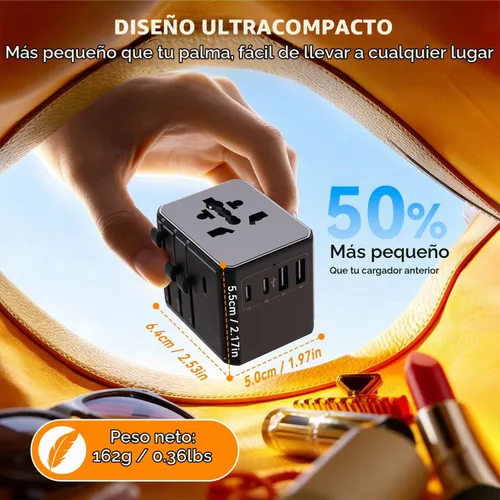 Vista 2 de Auxmir Adaptador de viaje universal, adaptador de enchufe de viaje de carga rápida PD de 45 W Negro