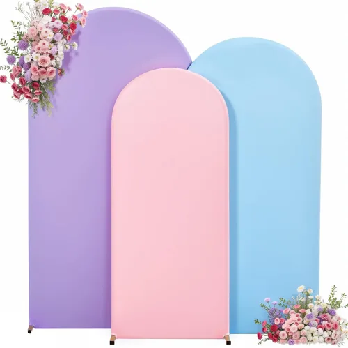 Vista 26 de Juego de 3 fundas elásticas para arco de arco iris de 6, 5, 4 pies, para arco de boda, juego de 3 fundas de elastano ajustadas, de tela azul