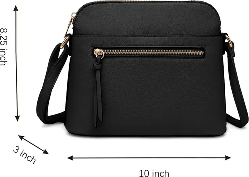 Vista 3 de La Terre Fashion - Bolso bandolera con zíper frontal y bolsillo funcional, ligero y suave de piel vegana, tamaño mediano