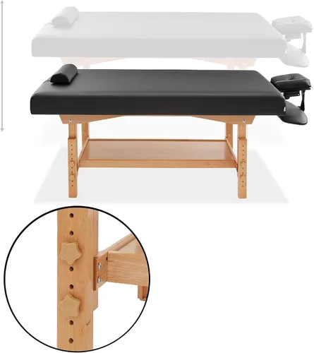 Vista 5 de Saloniture Mesa de masaje estacionaria profesional, incluye estante, reposacabezas, soporte facial y refuerzo, color negro