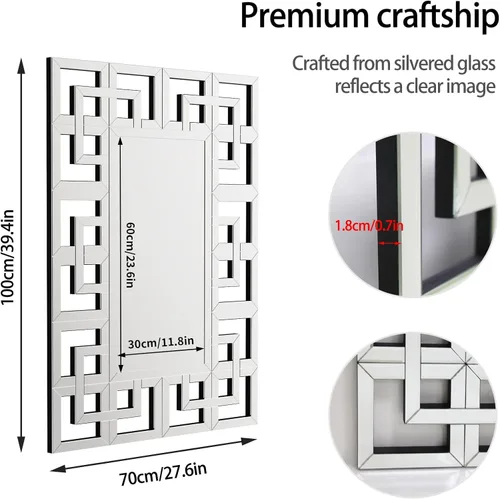 Vista 8 de Espejo de plata griego montado en la pared: marco de cristal biselado 40x28 pulgadas Decoración decorativa de pared con espejo para el hogar