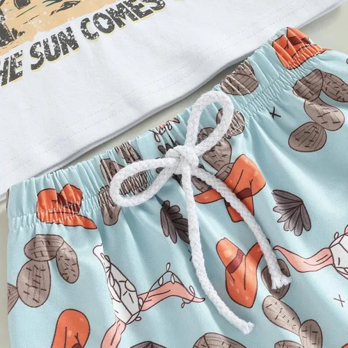 Vista 5 de Kupretty Ropa para bebé niño pequeño, traje de verano de manga corta, camiseta, pantalones deportivos, pantalones cortos casuales, conjunto de 2
