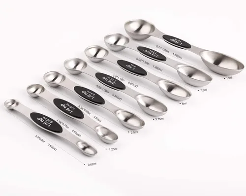 Vista 2 de Juego de 7 cucharas medidoras magnéticas de acero inoxidable de doble cara para medir ingredientes secos y líquidos