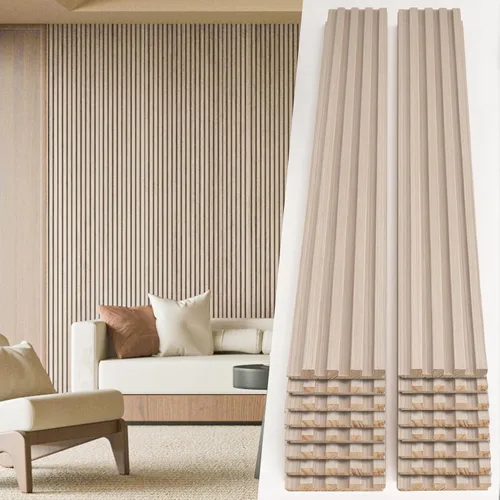 Vista 16 de Art3d Panel de pared de listones de madera de 4 piezas de 96"x5.7" para interior, techo y decoración, 15.2 pies cuadrados 4 piezas de madera natural
