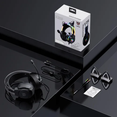 Vista 9 de Auriculares para juegos con micrófono, auriculares con orejas de gato para PC, portátil, PS4, PS5, Xbox, interruptor, iluminación RGB arcoíris