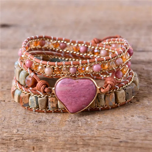 Vista 2 de YGLINE - Pulsera de piedra natural para mujer, de cinco partes, hecha a mano, color azul, bohemia