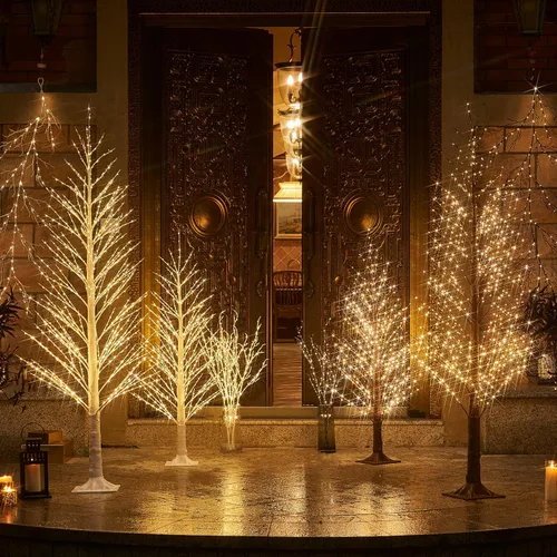 Vista 7 de Fudios - Árbol iluminado blanco de sauce de 4 pies con 450 luces LED de hadas, luces de árbol artificial de Navidad, enchufable para decoración
