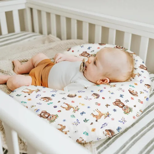 Vista 5 de Fundas de almohada de lactancia de animales de acuarela para niños y niñas, osos, conejo, mapache, hojas florales, funda de almohada de lactancia