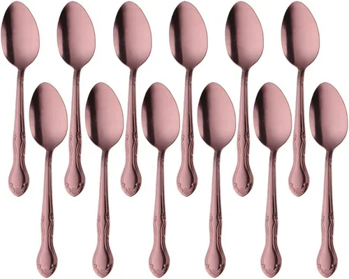 Vista 82 de Cucharas de sopa, cucharas redondas de acero inoxidable para caldo con borde de flor, juego de 12 piezas de acero inoxidable para café, azúcar