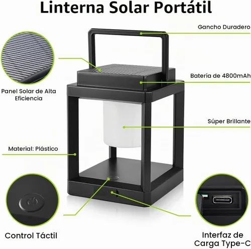 Vista 3 de Lámpara de mesa solar para exteriores, luz recargable inalámbrica