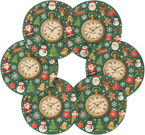 Vista 2 de Merry Christmas Vintage Pocket Watch Green Coasters Absorbant Set with Holder 6 Pack Drink Coasters for Home Posavasos para Mesa