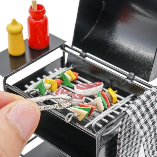 Vista 2 de Odoria 1/12 Parrilla de barbacoa en miniatura Accesorios para exteriores