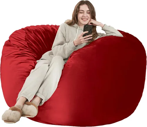 Vista 24 de HABUTWAY Silla de Puf de 2 Pies, Puf de 2' de Sillones Pequeños con Relleno, Silla de Puf en Forma de Lágrima de Terciopelo Ultra Suave con Funda