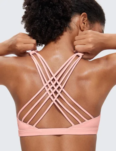Vista 3 de CRZ YOGA - Sujetadores deportivos con tirantes delgados para mujer, brasier de yoga con relleno, sin varillas, espalda cruzada sexy, lindo