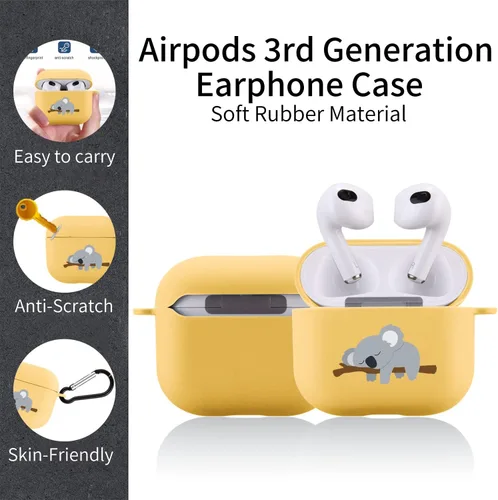 Vista 3 de Bonita funda de koala para dormir compatible con AirPods 3 con llavero, diseño de animales de dibujos animados, funda de TPU suave para AirPods 3