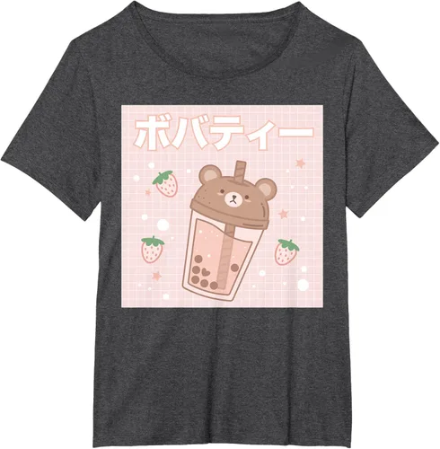 Vista 29 de Camiseta estética Kawaii con diseño de oso lindo y té con leche burbuja, talla S Blanco