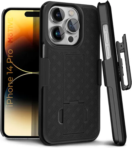 Vista 22 de MOTIVE Funda para iPhone 14, funda con clip para cinturón para Apple iPhone 14, funda protectora delgada y resistente a prueba de golpes con soporte