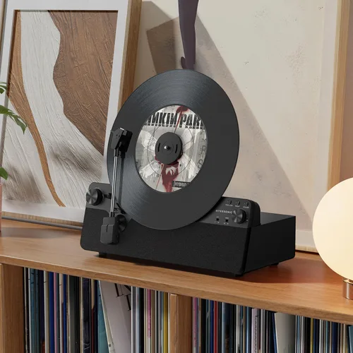 Vista 7 de Tocadiscos Automático Vertical Bluetooth, MYKESONIC Tocadiscos de Vinilo con Transmisión por Correa, Cartucho Magnético AT-3600L, Entrada y Salida