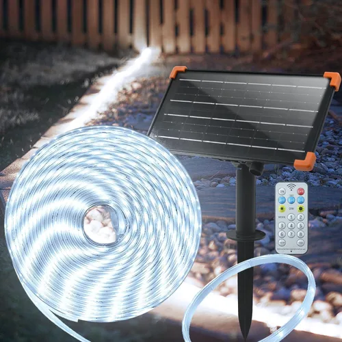 Vista 11 de Tira de luces solares de 50 pies para exteriores, tira de luz LED impermeable, encendido/apagado automático, tira de luces recargables de 8 modos