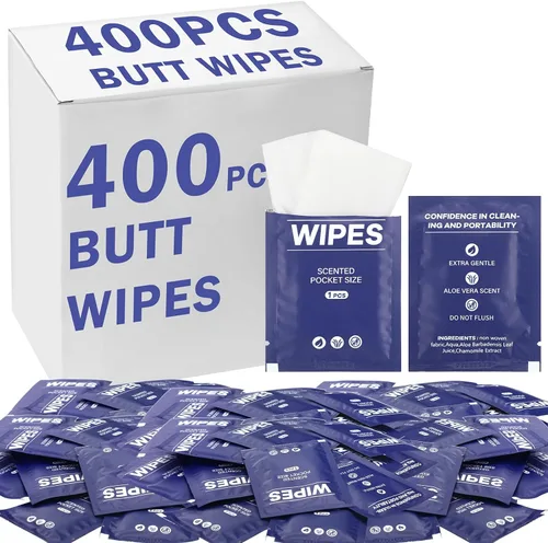 Vista 10 de 400 piezas de toallitas húmedas para el trasero para mujeres, toallitas envueltas individualmente para mujeres, hombres, viajes, limpieza de manos