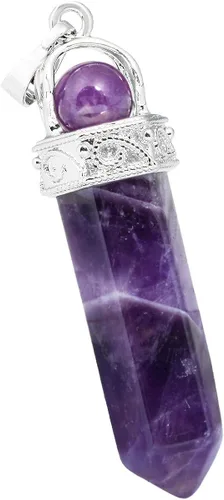 Vista 2 de TUMBEELLUWA Collares de punto de cristal, colgantes hexagonales de piedra de prisma con cadena, joyería curativa, paquete de 2, Piedra