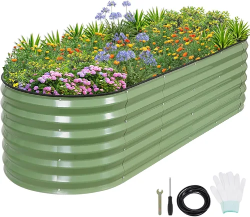 Vista 23 de 1MORE Cama de jardín elevada galvanizada: jardineras para exteriores, camas elevadas para jardinería, kit de cama de jardín de metal de 4 x 2 x 1