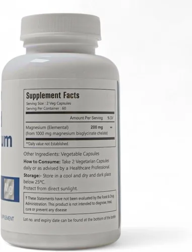 Vista 7 de Bisglicinato de magnesio quelado, 200 mg, 120 cápsulas veganas, 60 porciones, sin gluten, sin OMG y apto para vegetarianos