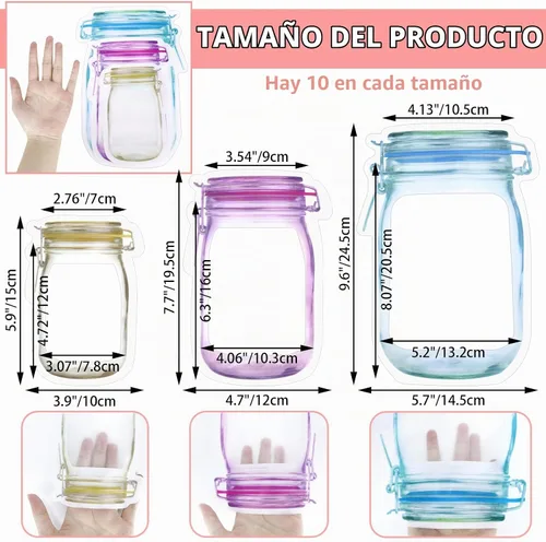 Vista 2 de Fireboomoon 30 bolsas de varios tamaños con cierre de botella, con cierre hermético reutilizable, a prueba de fugas, portátil, para guardar