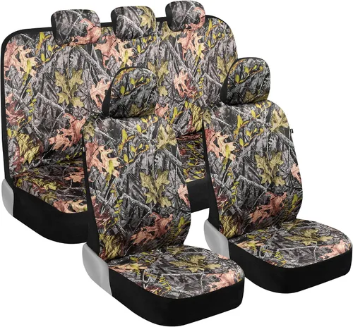 Vista 9 de BDK - Juego completo de fundas para asientos de camuflaje para auto con tapetes – Juego completo de protección interior, patrón de camuflaje Juego
