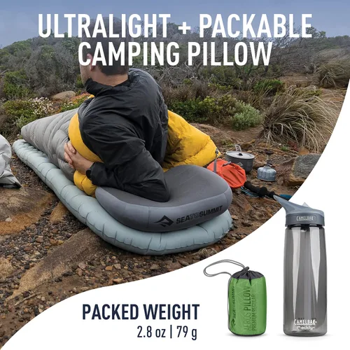 Vista 2 de Sea to Summit Aeros Premium - Almohada inflable de viaje, regular (13.4 x 9.4), color lima Ultralight inflatable travel pillow with a memory foam