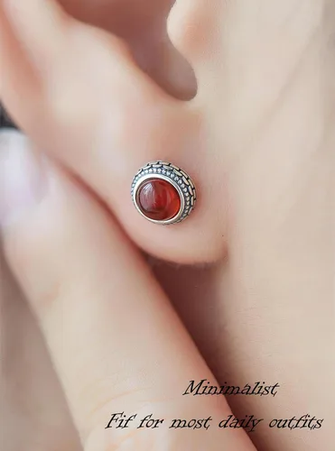 Vista 77 de Aretes de plata de ley con piedra natal de cristal real, joyería para mujer, moda occidental 925, envejecida, bohemia, hecha a mano, el mejor regalo
