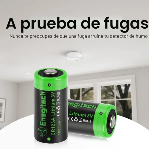 Vista 4 de Enegitech CR123A - Batería de litio de 3 V, 123 baterías de litio de 3 voltios, 1600 mAh para detector de humo inteligente, alarma de incendios