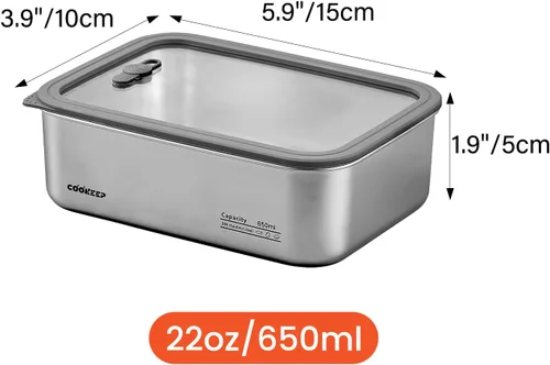 Vista 2 de Recipientes de alimentos de acero inoxidable de 22 oz/22.0 fl oz, recipientes de acero inoxidable con tapas, recipientes para aperitivos, lonchera