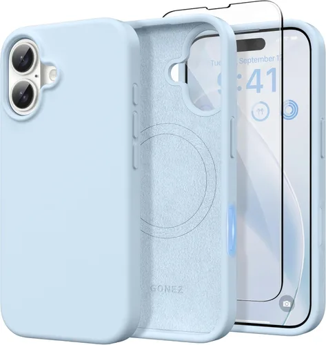 Vista 187 de GONEZ Funda magnética para iPhone 14, compatible con Magsafe, con protector de pantalla + protector de cámara, forro de microfibra antiarañazos