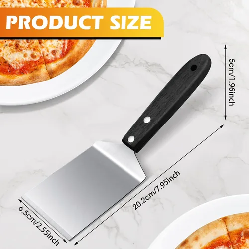Vista 4 de BBTO 20 espátulas pequeñas para pizza, espátula de acero inoxidable para servidor de galletas con mango de madera, pastel de galletas a granel, pala