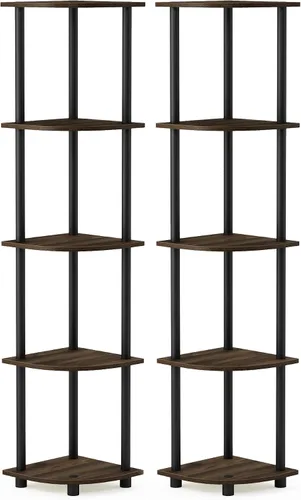 Vista 116 de Furinno Turn-N-Tube - Estantes de almacenamiento, estante para libros de 3 niveles, estante esquinero, estantes abiertos sin herramientas