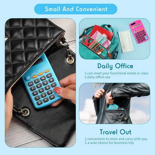 Vista 5 de Paquete de 12 mini calculadoras básicas de tamaño de bolsillo para estudiantes, pantalla de 8 dígitos, batería solar de doble potencia, escritorio