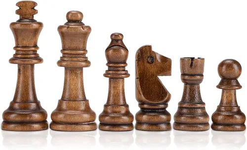 Vista 3 de AMEROUS Piezas de ajedrez de madera solamente, piezas de ajedrez de madera estilo Staunton con rey de 3.15 pulgadas, bolsa de almacenamiento, caja