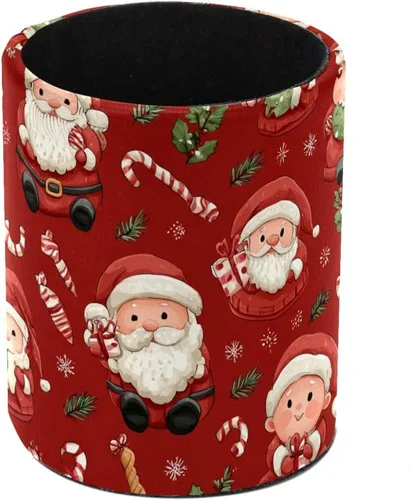 Vista 13 de Taza de PVC para escritorio, bastones de caramelo de Papá Noel rojo para organizador de bolígrafos de escritorio, soporte para brochas de maquillaje