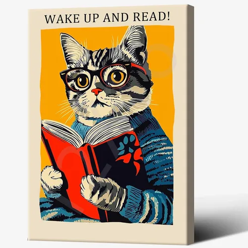Vista 9 de Póster vintage de gato y libro, arte de pared inspirador, arte de lectura clásico para amantes de los libros, pintura para sala de estar, oficina