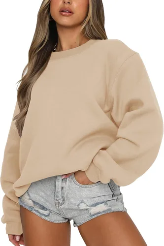 Vista 16 de Fanway&EC - Sudadera de manga larga para mujer, cuello redondo, casual, sudadera con capucha de gran tamaño, tops de otoño Rosa albaricoque