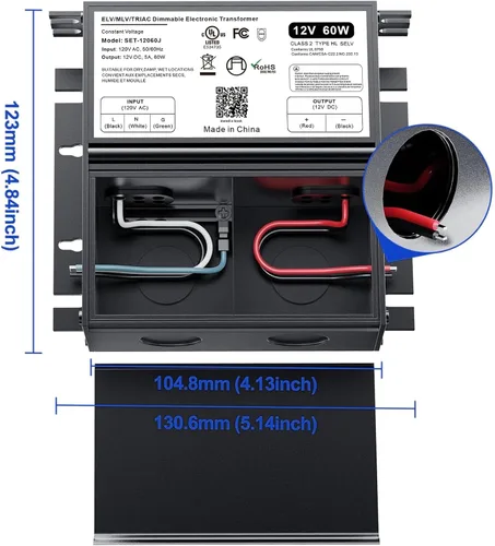 Vista 7 de Controlador LED regulable de 60 W, 12 V, Triac/ELV/MLV AC a DC compatible con Lutron y Leviton Dimmer, fuente de alimentación LED regulable 60W 12V