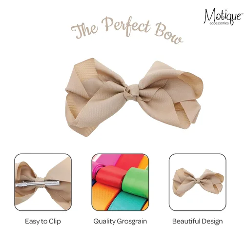 Vista 4 de Clip de lazo de pelo de grogrén de 5.5 pulgadas para mujer y niña (beige)