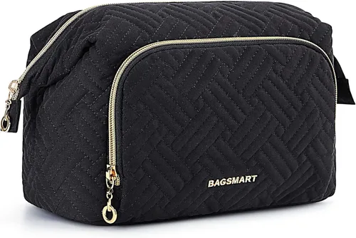 Vista 10 de BAGSMART Bolsa de Maquillaje, Esponjosa, Negro, Bolsa de maquillaje
